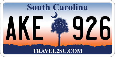 SC license plate AKE926