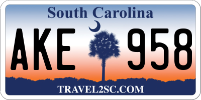 SC license plate AKE958