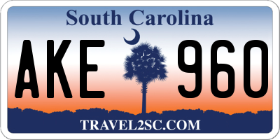 SC license plate AKE960