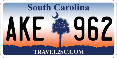 SC license plate AKE962