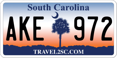 SC license plate AKE972