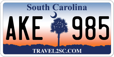 SC license plate AKE985