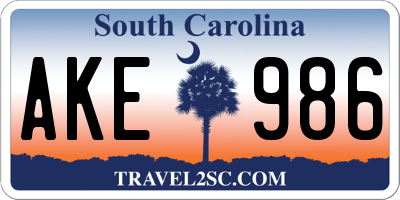 SC license plate AKE986