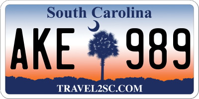 SC license plate AKE989
