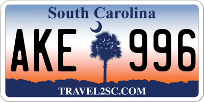 SC license plate AKE996