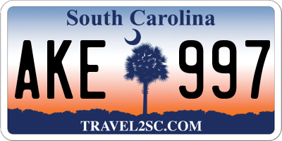 SC license plate AKE997