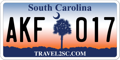 SC license plate AKF017