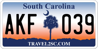 SC license plate AKF039