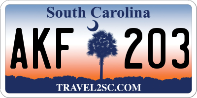 SC license plate AKF203