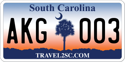 SC license plate AKG003