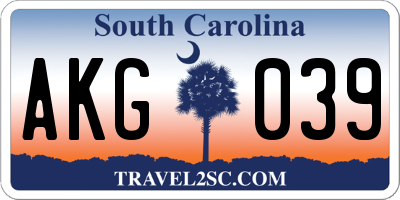 SC license plate AKG039
