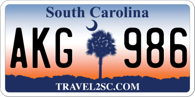 SC license plate AKG986