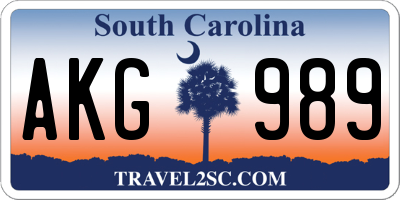 SC license plate AKG989