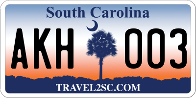 SC license plate AKH003