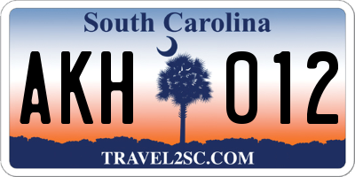SC license plate AKH012