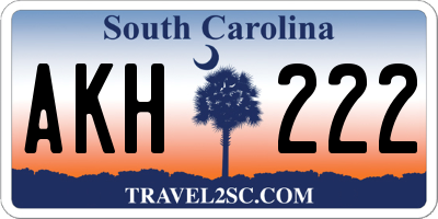 SC license plate AKH222