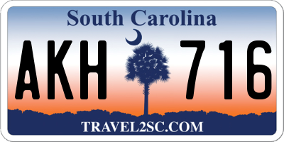 SC license plate AKH716