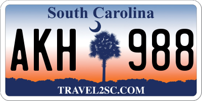 SC license plate AKH988