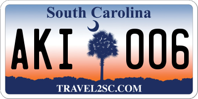 SC license plate AKI006