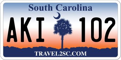 SC license plate AKI102