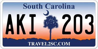 SC license plate AKI203