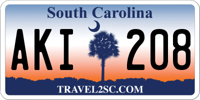 SC license plate AKI208