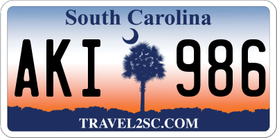 SC license plate AKI986