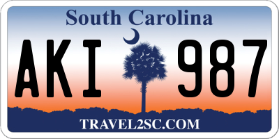 SC license plate AKI987
