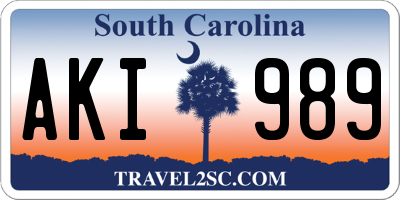 SC license plate AKI989