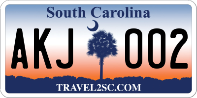 SC license plate AKJ002