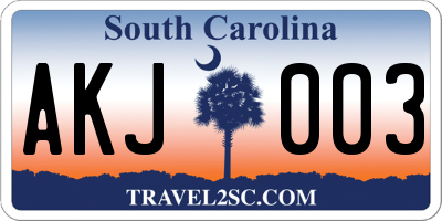 SC license plate AKJ003