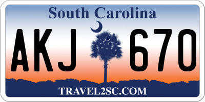 SC license plate AKJ670