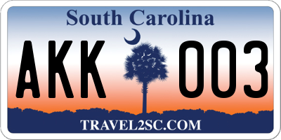 SC license plate AKK003