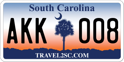 SC license plate AKK008