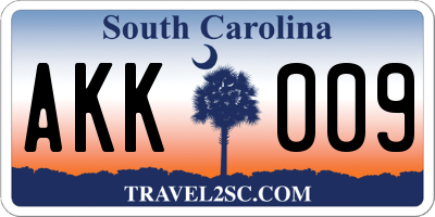 SC license plate AKK009
