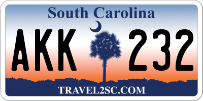 SC license plate AKK232