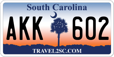 SC license plate AKK602