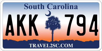 SC license plate AKK794