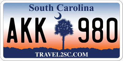 SC license plate AKK980