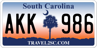 SC license plate AKK986