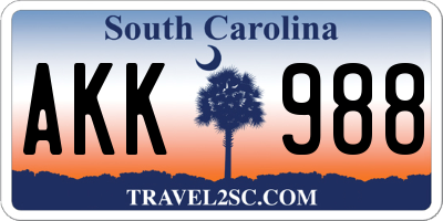 SC license plate AKK988
