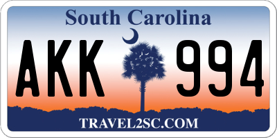 SC license plate AKK994