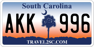 SC license plate AKK996