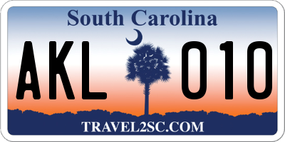 SC license plate AKL010