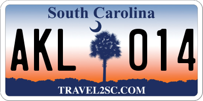 SC license plate AKL014
