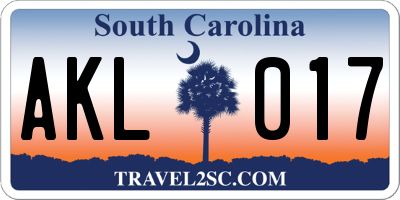SC license plate AKL017