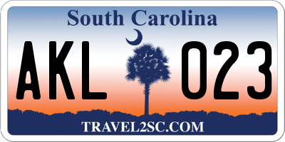 SC license plate AKL023