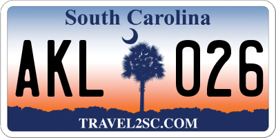 SC license plate AKL026