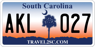 SC license plate AKL027