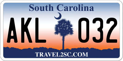 SC license plate AKL032
